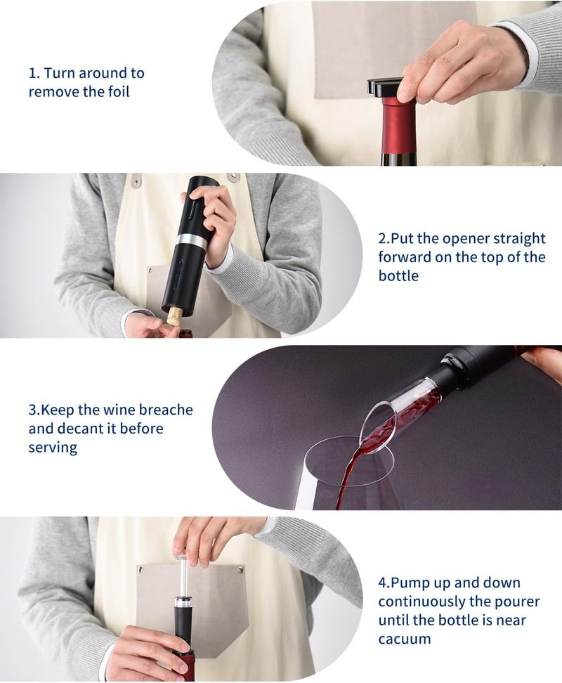 CircleJoy Electric Wine Bottle Opener Set - Rechargeable Cordless Wine Corkscrew with Charging Base, Foil Cutter, Aerator Pourer and Stopper - Image 5